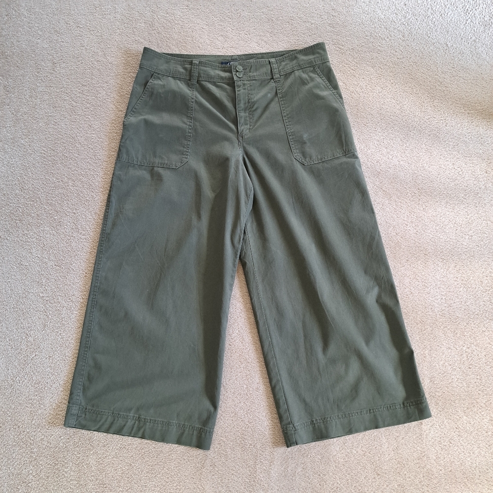 Women's Olive Wide-Leg Cropped Pants